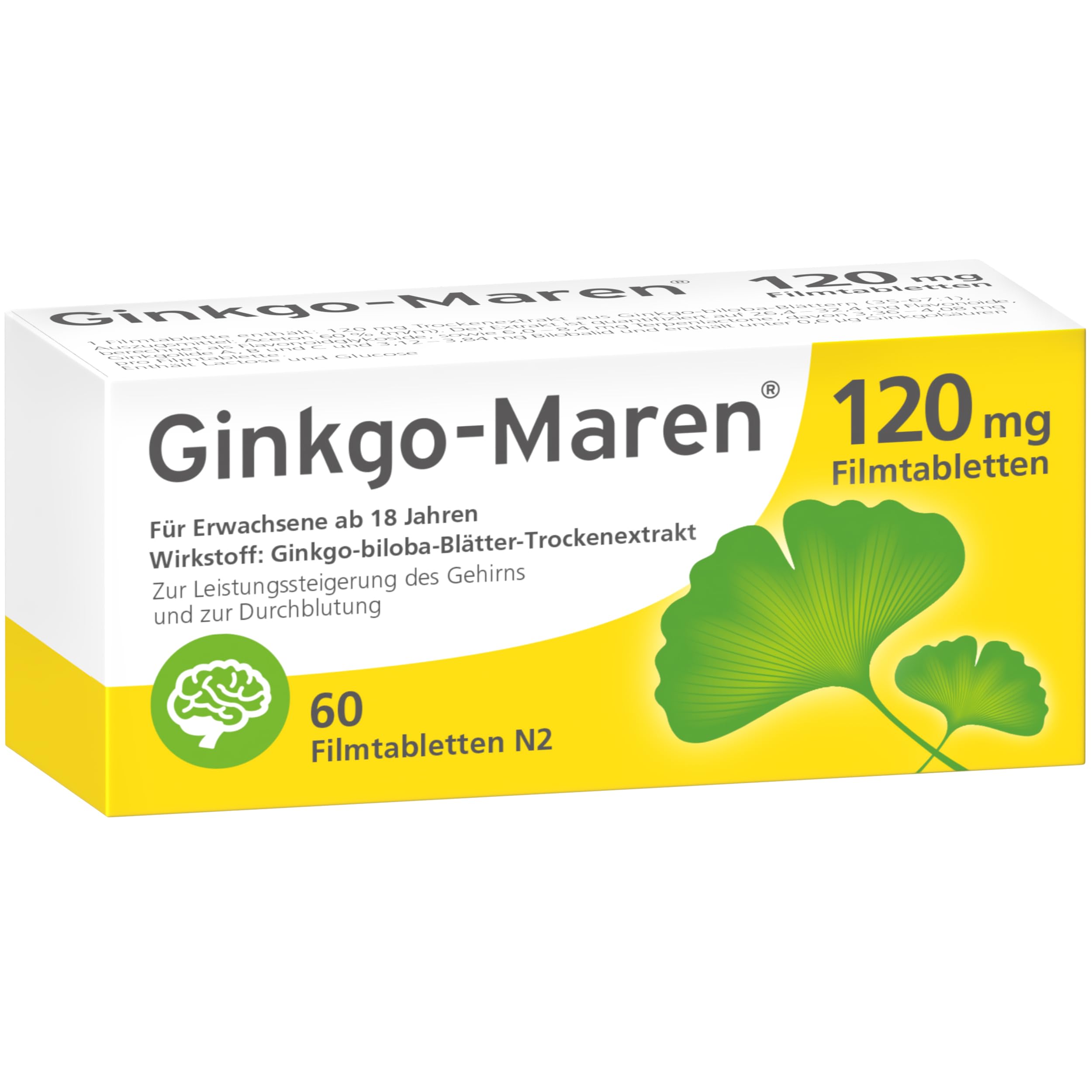  Hochdosierter Ginkgo biloba Extrakt 120mg Tabletten für Gedächtnis & Konzentration
| Pflanzliches Arzneimittel 120mg Gi