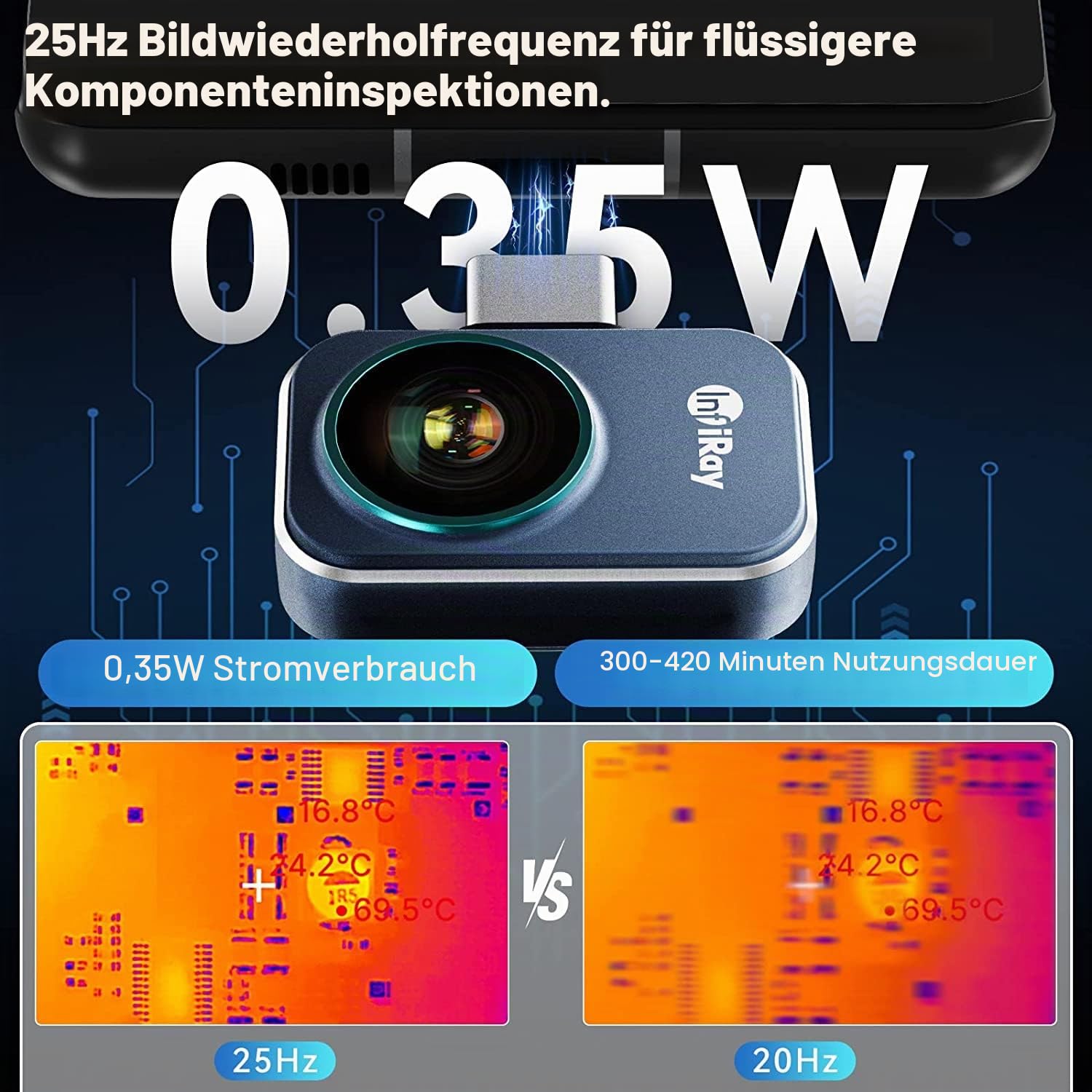 InfiRay P2 Pro Wärmebildkamera mit leistungsstarker Analyse, schneller Bildgeschwindigkeit und Plug-and-Play USB-C Konnektivität, Ideal zur Erkennung von Hot Spots, Fehlersuche,Reparaturen zu Hause