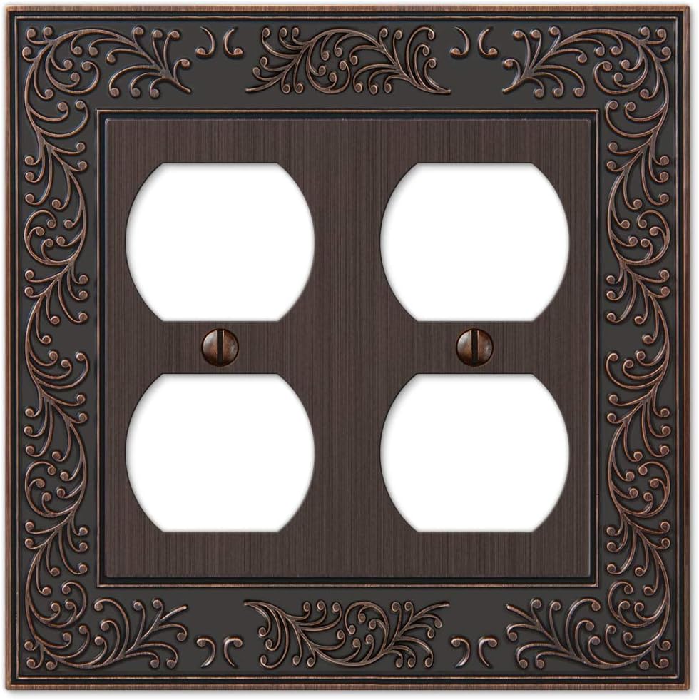 Amerelle 43DDVB English Garden Wallplate, 2 Duplex, Cast Metal, Aged Bronze, 1-Pack