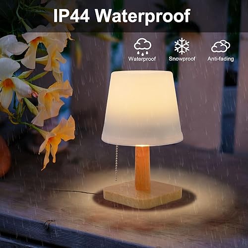 Miniatura 5 de pearlstar Lámpara de mesa solar para exteriores, paquete de 2 lámparas LED impermeables inalámbricas de escritorio con cadena de tracción, 2 modos