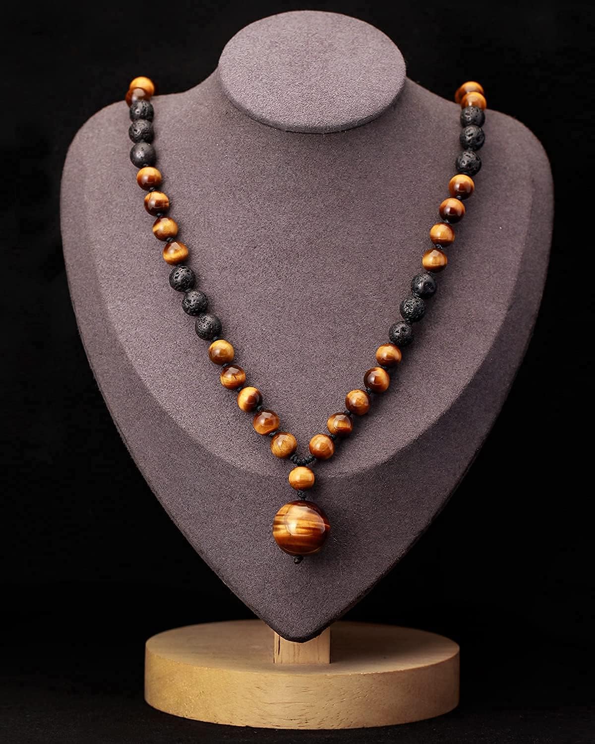 Jewever Lapis Lazuli/Tiger Eye with Lava Rock Pendant Healing Crystals Necklaces for Women Men Essential Oils Diffuser Natural Stone Reiki Energy Balancing