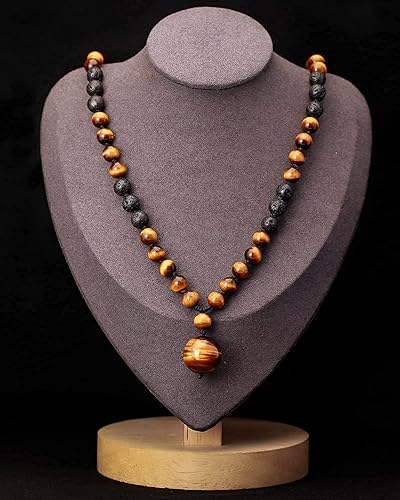 Miniatura 2 de Jewever Lapislázuliojo de tigre con colgante de roca de lava, collares de cristales curativos para mujeres y hombres, difusor de aceites esenciales,