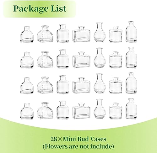 Miniatura 9 de Hewory Jarrones pequeños para centros de mesa 28 piezas de jarrón de vidrio pequeño a granel - Jarrones pequeños transparentes para boda, baby