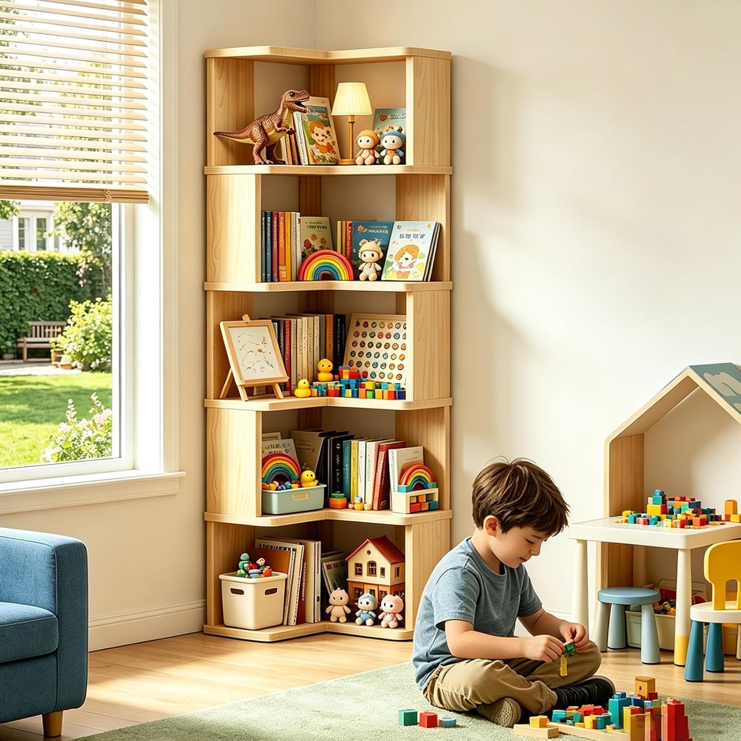 Librería, Estantería de 6 Niveles, Estante en Forma de L Mueble Almacenaje, Libreria Estanteria para Salón Oficina Estudio