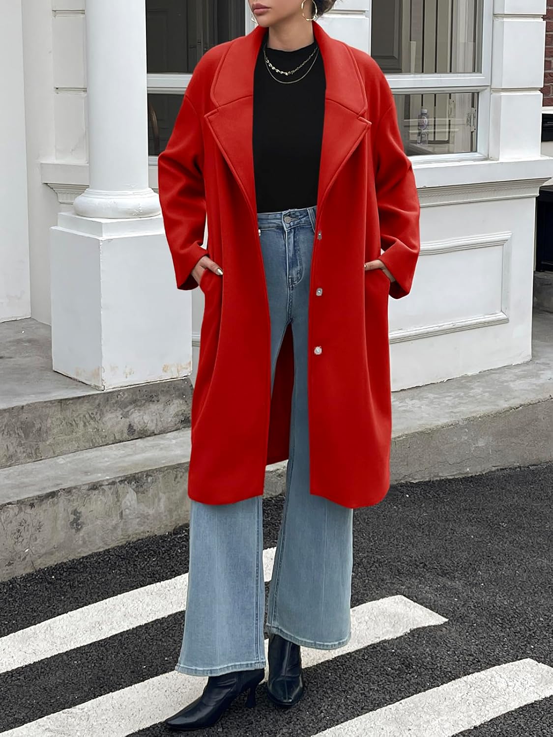 Cicy Bell Womens Long Fall Pea Coat Casual Slim Fit Notched Collar Trench Coats Single Breasted Jacket - Image 2