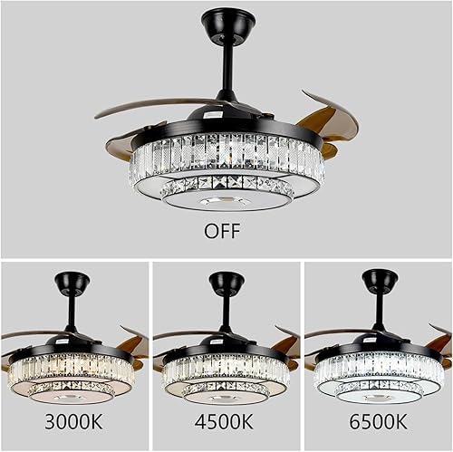 Miniatura 3 de Ventiladores de techo tipo araña de cristal negro de 42 pulgadas con luces y control remoto, ventilador araña moderno con altavoz Bluetooth, aspas