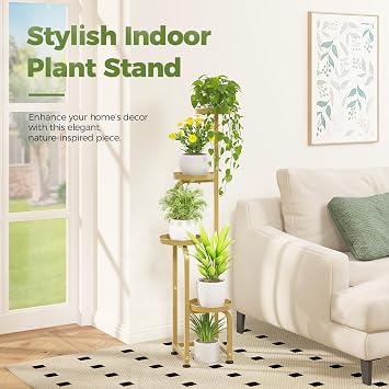 Bamworld Corner Plant Stand Indoor Outdoor Tall Metal Flower Pot Stands | 4 Tier Gold Heavy Duty Plant Shelf for Patio Garden Balcony Living Room Bedroom(Patent Design)