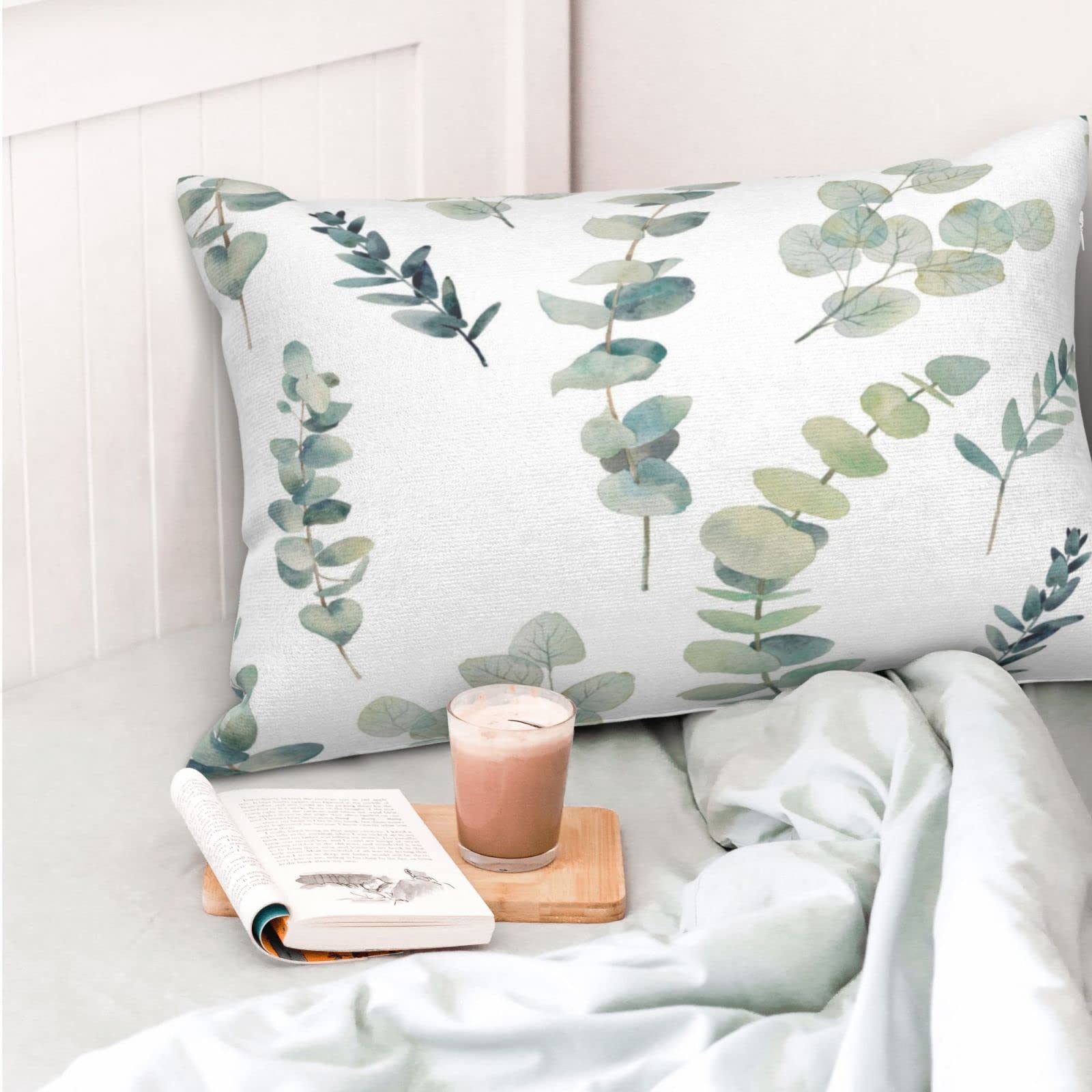 Set 2 Federe Per Cuscino 45x45 Cm, Con Foglie Verde Salvia, In Misto Cotone, Con Cerniera Invisibile, Per Divano E Letto - 3