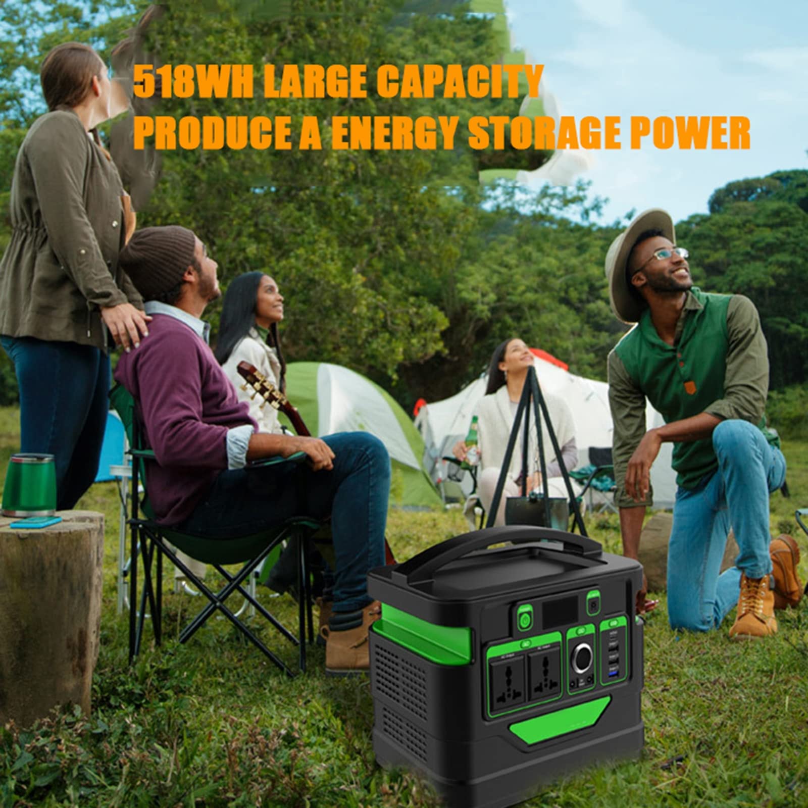 Estación de energía portátil para exteriores, fuente de generador de gran capacidad de 500 W, batería de respaldo para acampar, almacenamiento de energía de emergencia, inversor USB/CA y CC