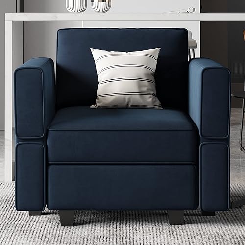 Miniatura 2 de Belffin Silla modular con brazo seccional con asiento de almacenamiento, sillón de terciopelo, sofá individual, silla de club azul