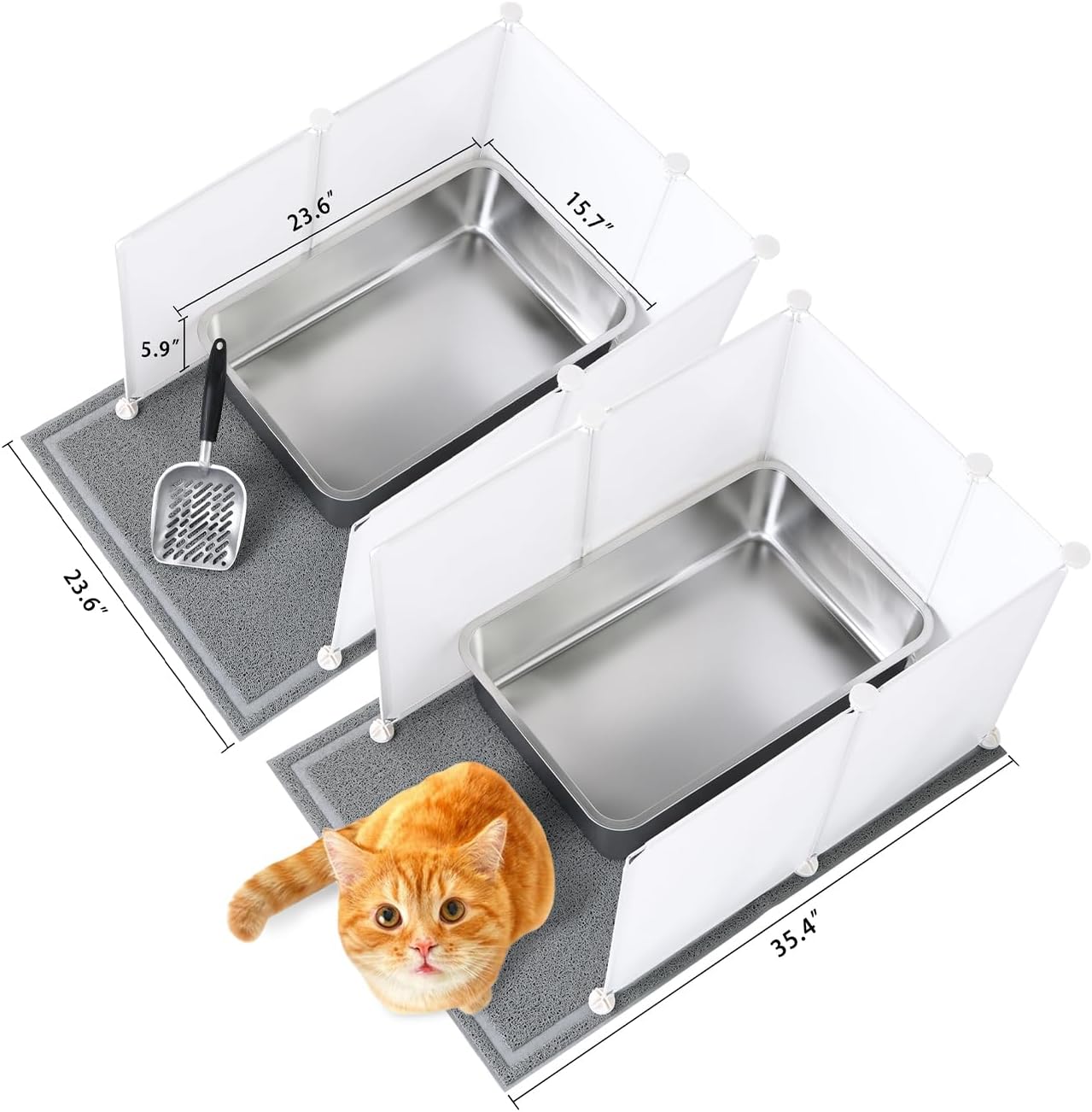 MEEXPAWS 2 Set Extra Large Stainless Steel Cats Litter Box