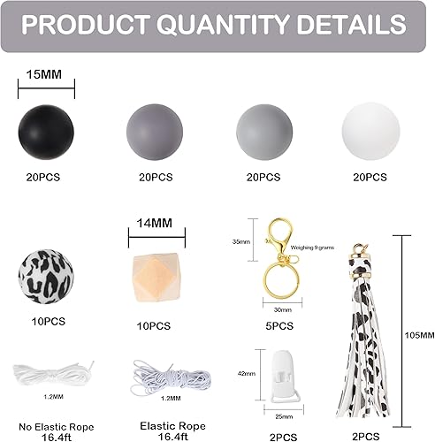 Miniatura 2 de Tsinlan.ayn Kit de cuentas de silicona de 0.59 pulgadas para hacer llaveros, 109 piezas a granel de cuentas de silicona surtidas para collares,