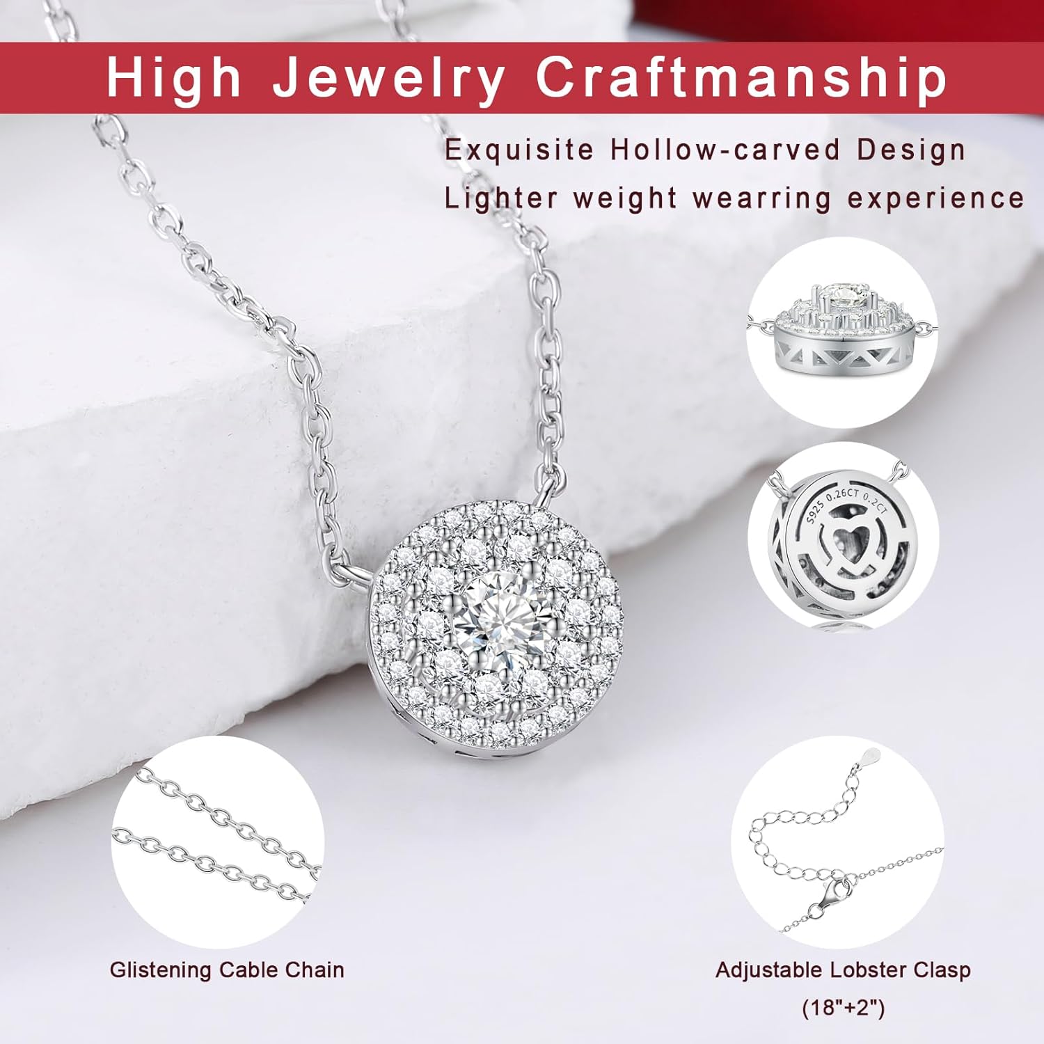 Round Bubble Necklace Halo Moissanite Necklace Dainty Diamond Pendant Sterling Silver 18K Gold Plated - Image 4