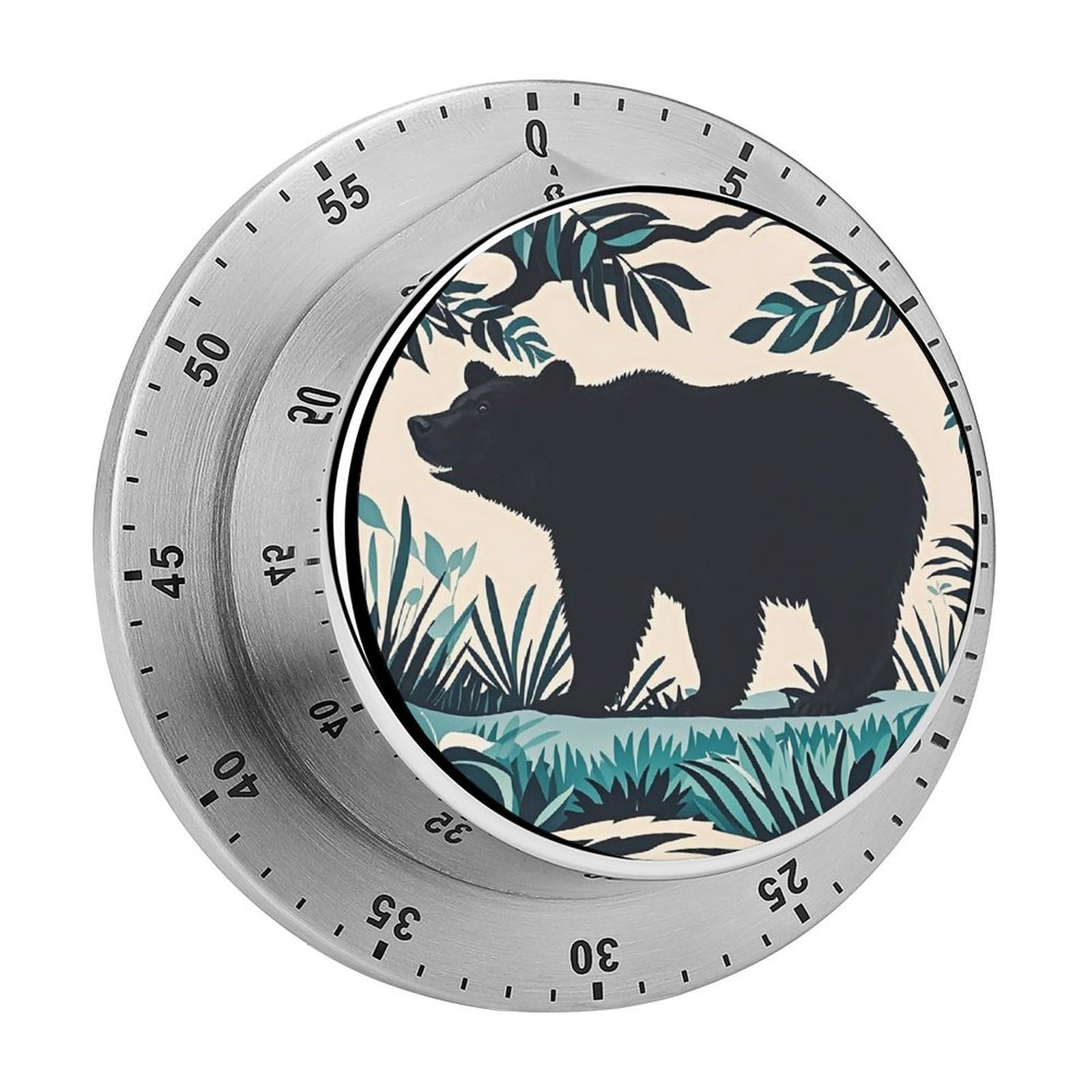 Bear Silhouette Fashion Visual Timers Wind Up 60 Minutes Desk Stainless Steel Magnetic Timer Countdown Clock No Batteries Loud Alarm for Kitchen Chef Cooking