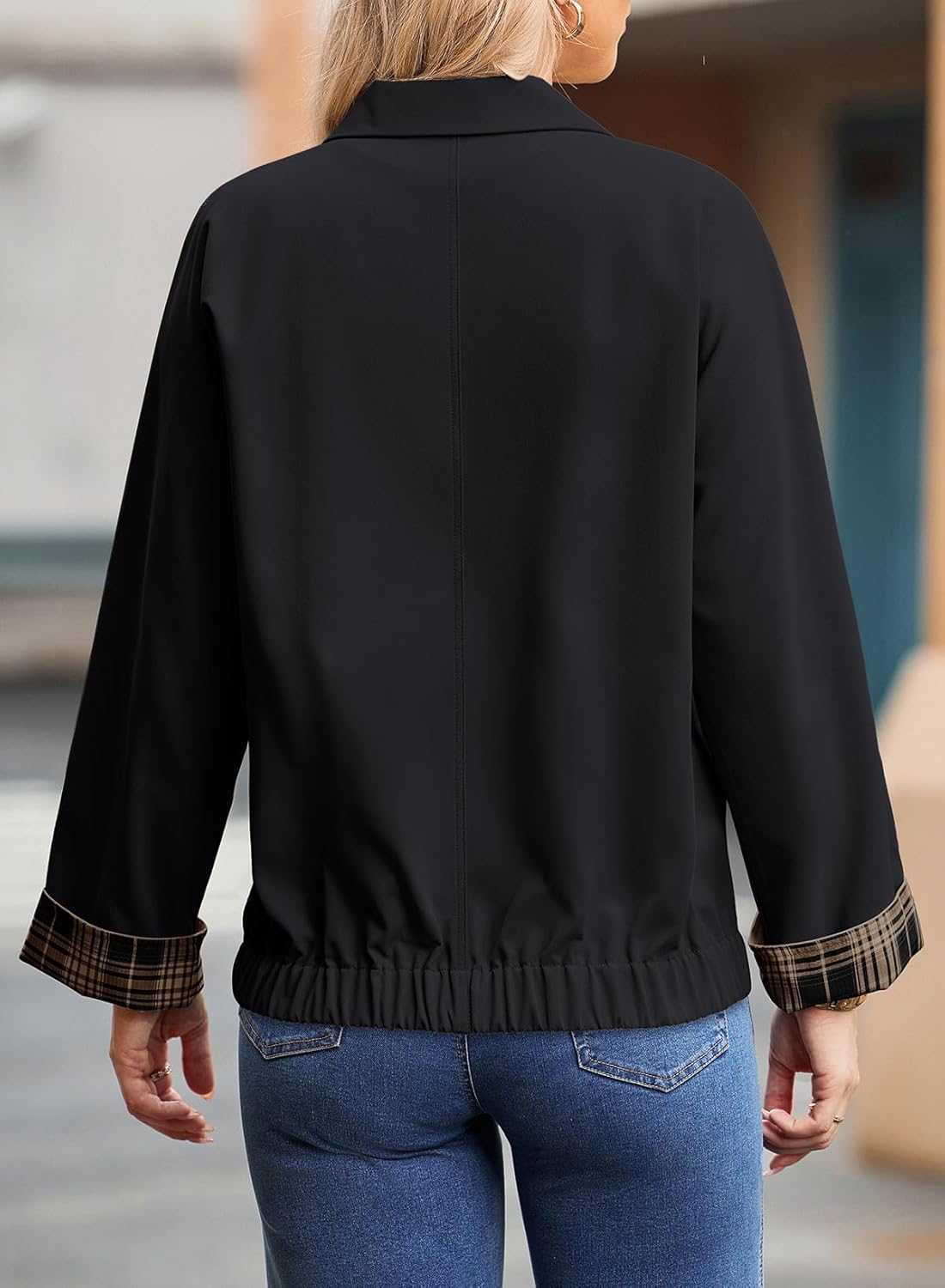 Dokotoo Fall Jackets for Women 2025 Oversized Fashion Snap Button Color Blocked Sleeves Fall Casual Coats - Image 4