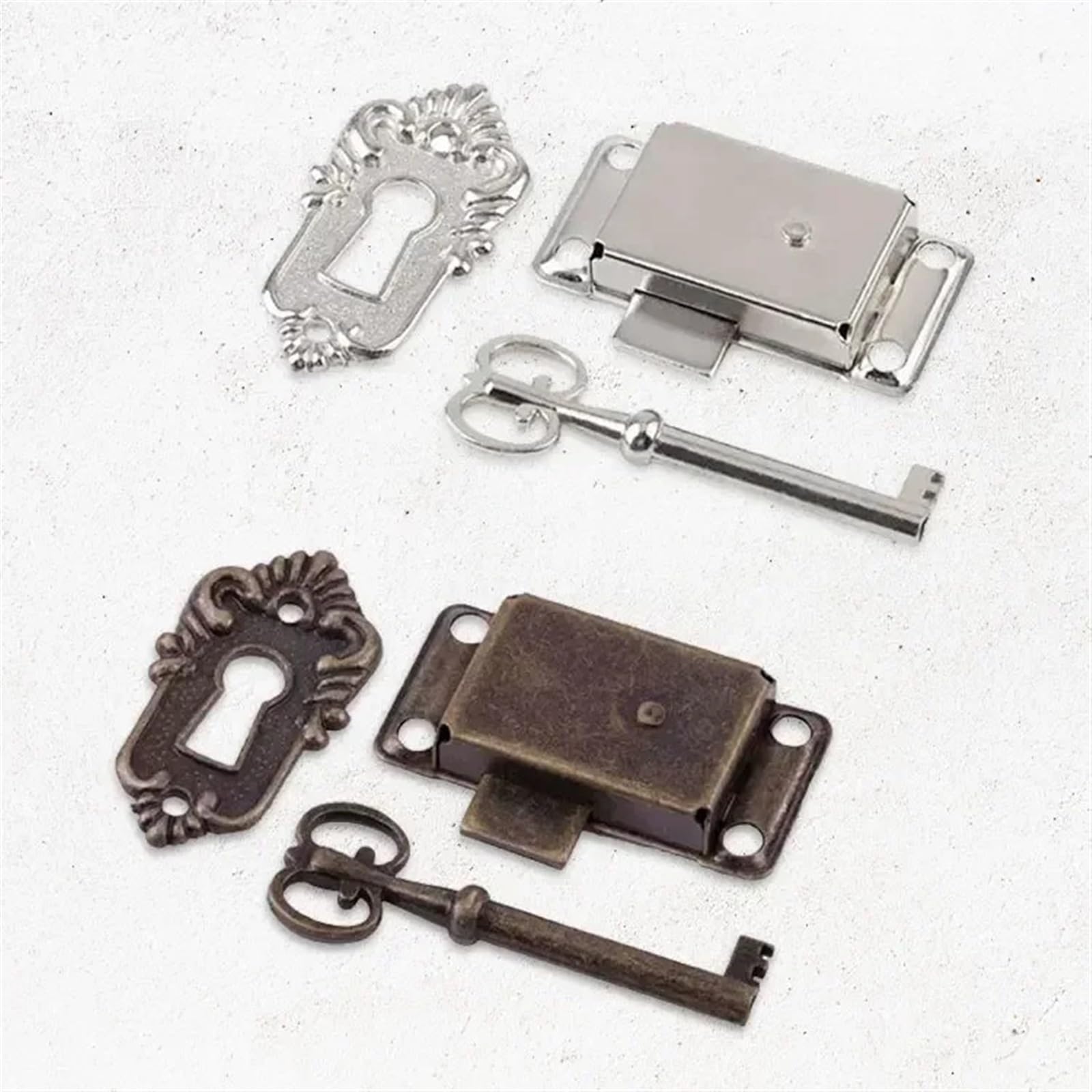Antique Iron Drawer Jewelry Wooden Box Door Lock Key Furniture Hardware Dual Color Optional 1Pcs(B)