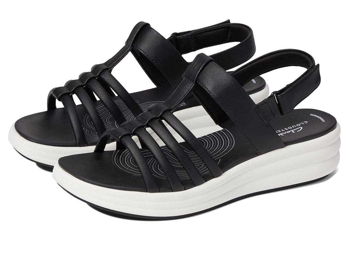 Amazon.com | Clarks Drift Ease Wedge Sandal, Black Synthetic