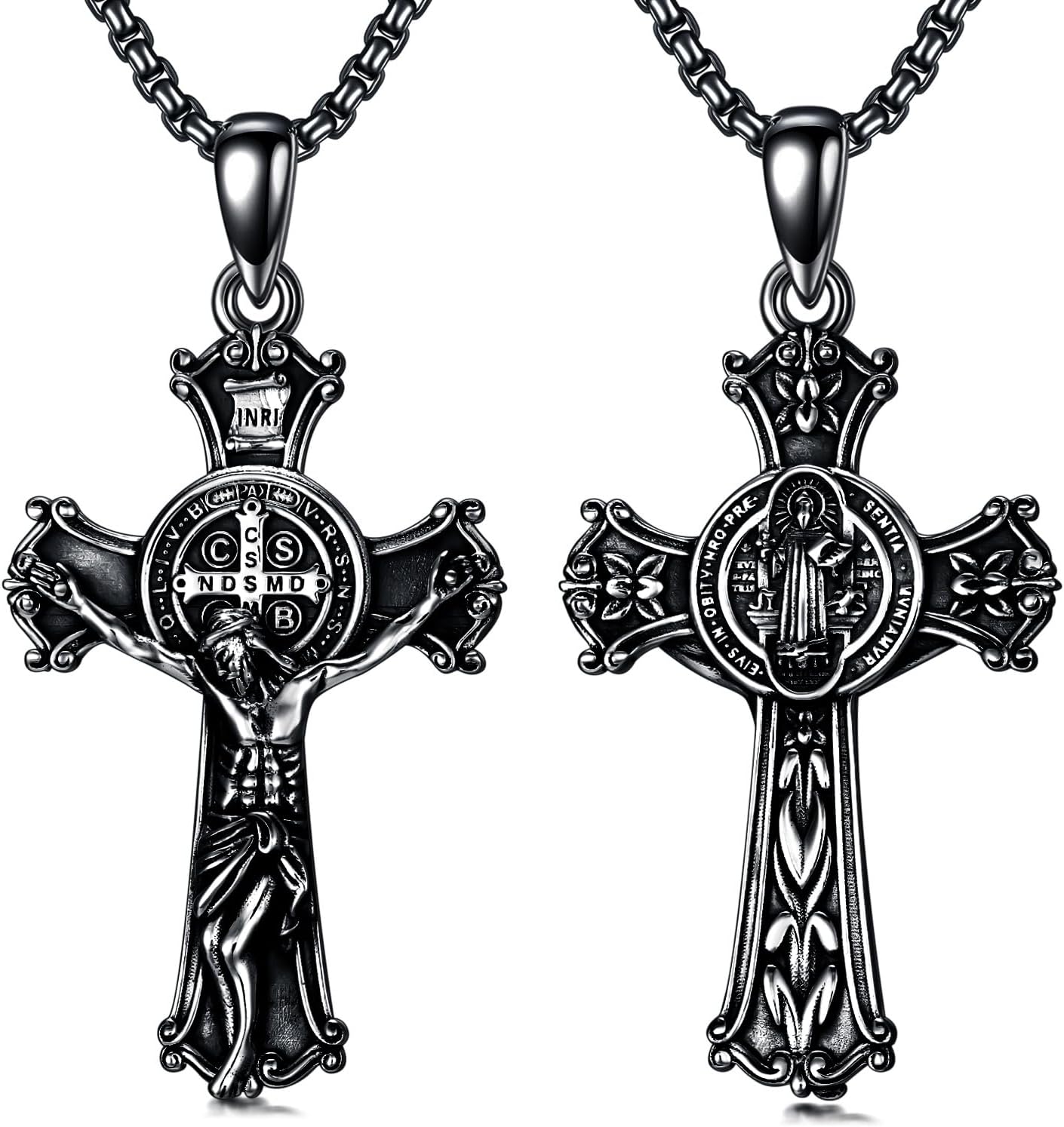 925 Sterling Silver St Michael/St Raphael/St Jude/St Christopher/St Benedict Crucifix Pendant Necklace Religious Amulet Jewelry Gift for Men Women