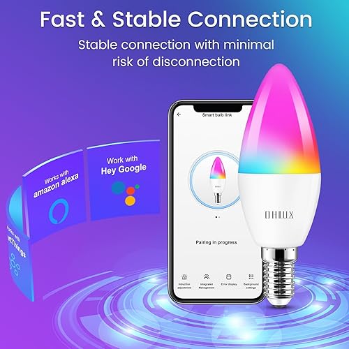 Miniatura 5 de OHLUX Paquete de 6 bombillas LED E12 Smart Candelabro, cambio de color, compatible con Google Alexa y Smart Life, bombillas WiFi equivalentes a 4W