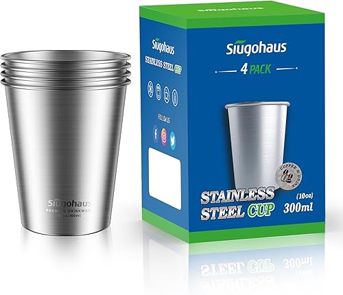 Vasos de acero inoxidable de alta calidad de 10 onzas (paquete de 4) vasos de metal de primera calidad, vaso apilable duradero