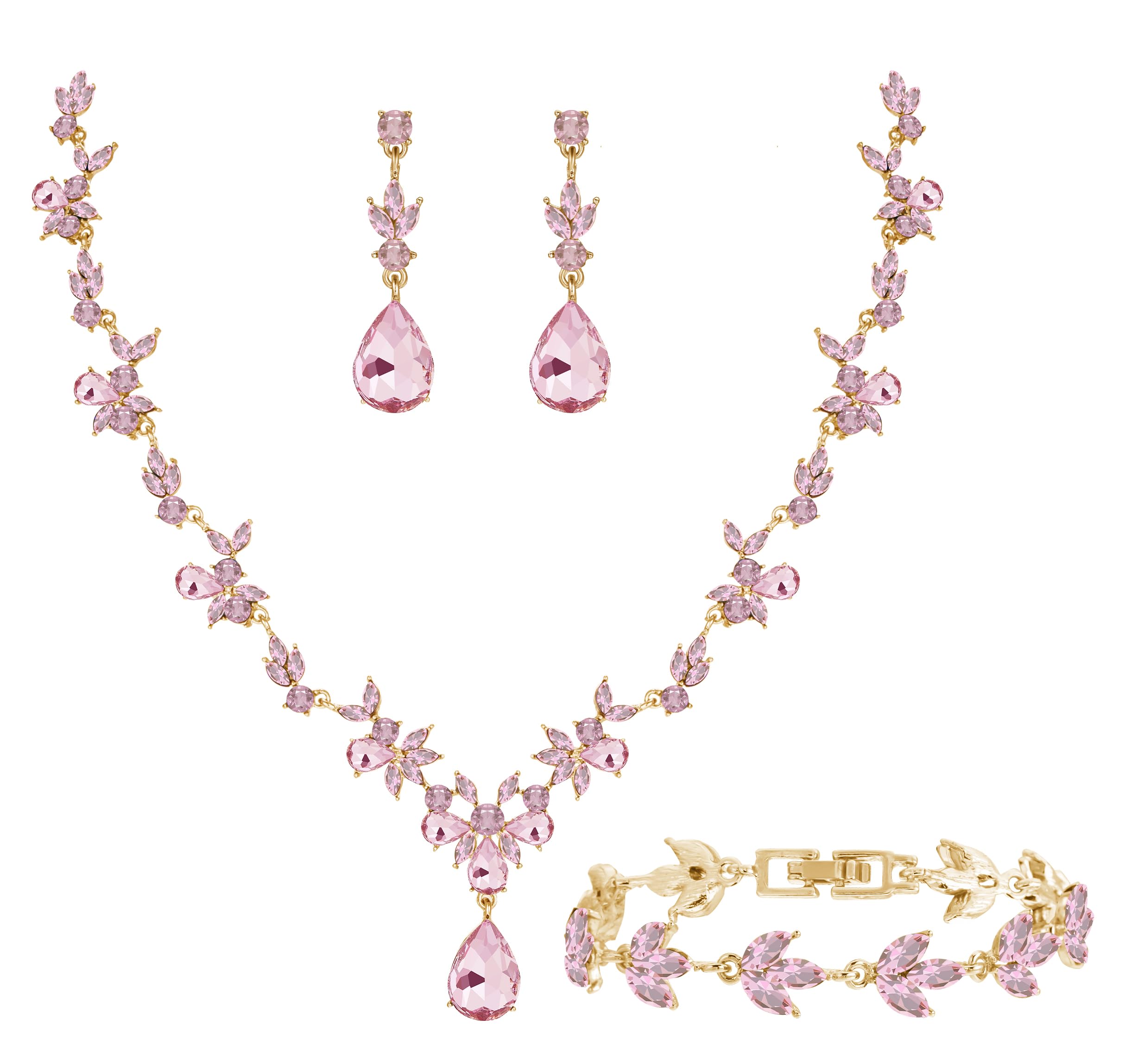 Paxuan Bridal Wedding Elegant Floral Jewelry Set for Women/Brides/Bridesmaids Crystal Jewelry Set for Wedding Prom Party Bridal Crystal Necklace