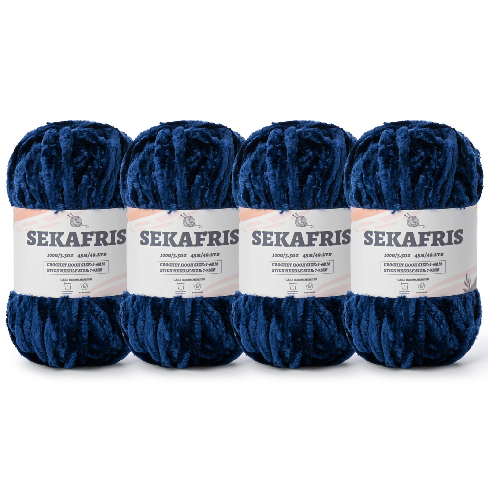 Chenille Velvet Soft Yarn Navy Blue 4 Pack