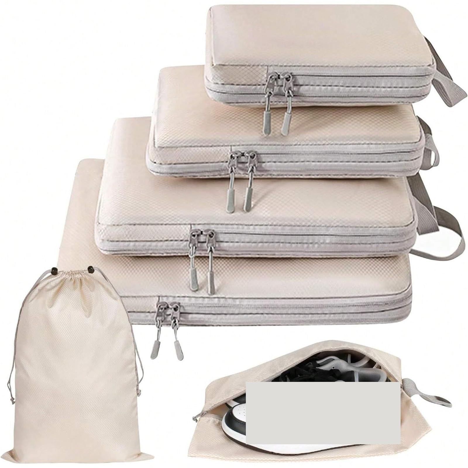 6 pezzi di cubi comprimibili for riporre gli oggetti da viaggio, impermeabili, in nylon, portatili, con organizer for borse e bagagli Organizer per valigie(6 pcs beige)