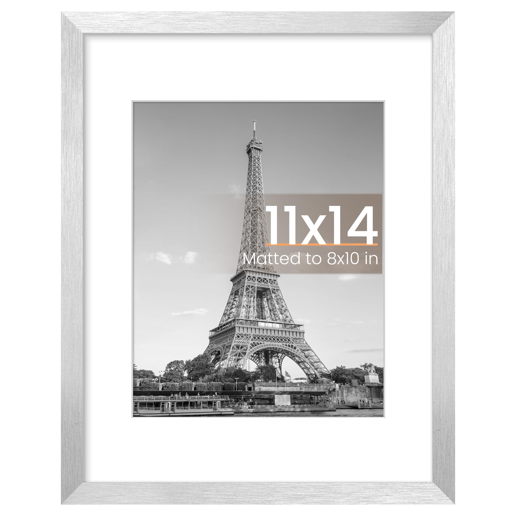 upsimples 11x14 Picture Frame, Display Pictures 8x10 with Mat or 11 x 14 Without, Wall Hanging Photo Frames, Silver, 1 Pack | 11 x 14 Frame, 8x10 Frame with Mat for Gallery Wall, Family, Baby, Dog, Dorm, Christmas