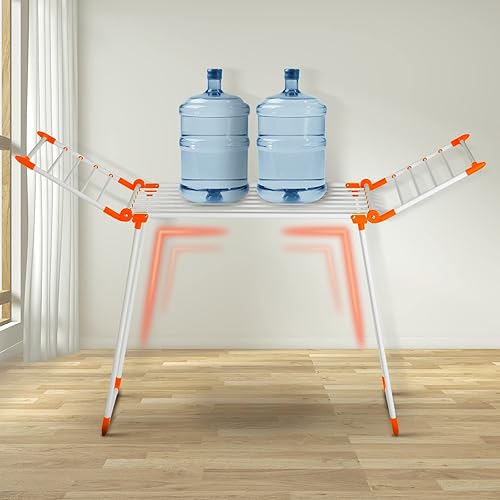 Miniatura 8 de Estante de secado de ropa, estante de lavandería Gullwing, plegable, ahorra espacio, con clips para calcetines, para ropa, toallas, ropa de cama