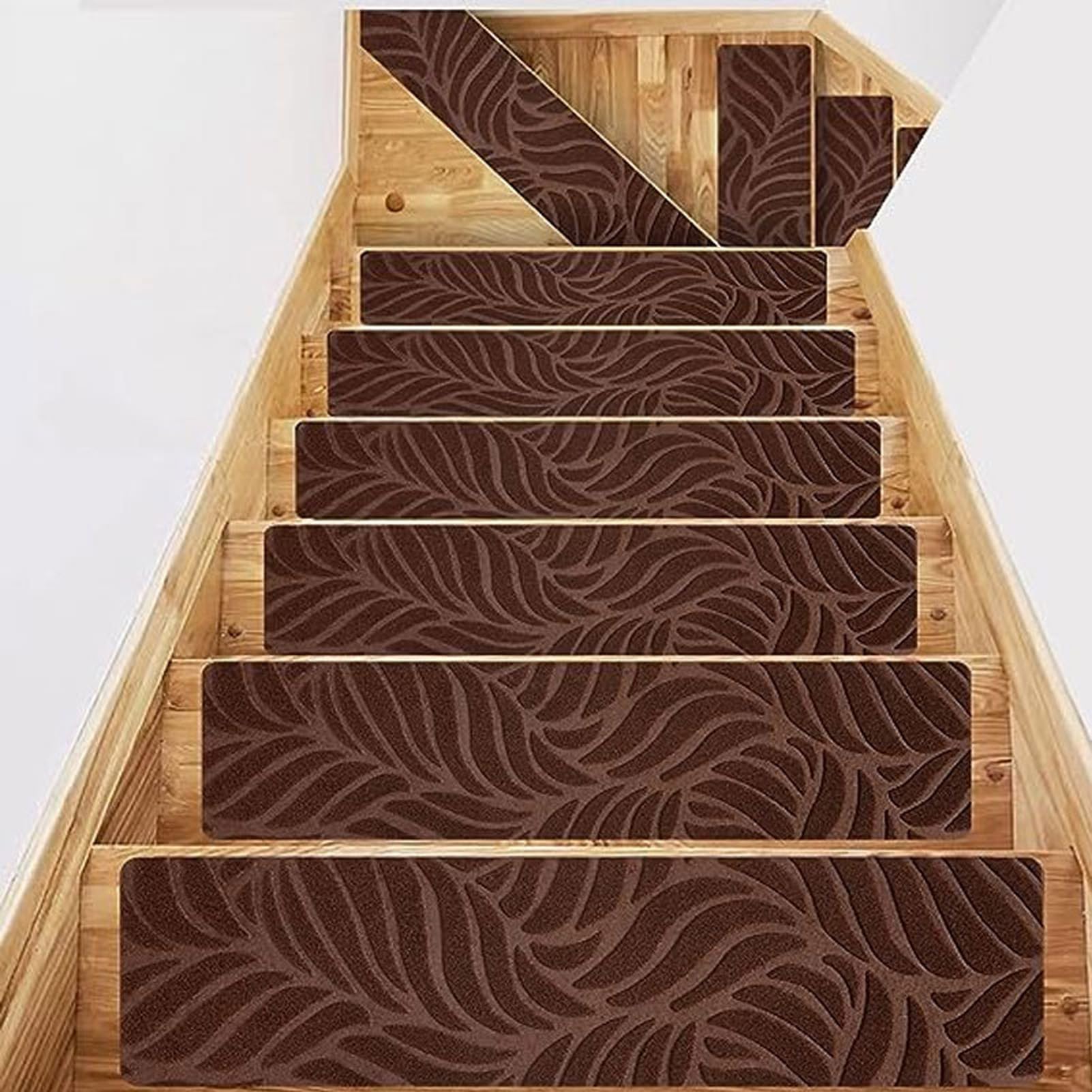 Tapis d'escalier antidérapants 15 pièces marron café 20x76 cm