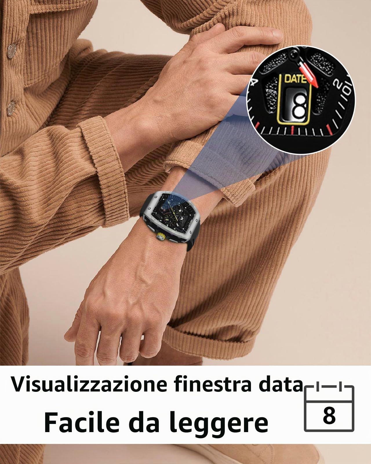 MEGALITH Orologio Uomo Militare Grande Sport Orologi da Polso Cronografo Impermeabile Orologio Uomo Moda Analogico Quarzo Quadrato Quadrante Disegno Gomma Luminosi Calendario Regali Eleganti per Uomo
