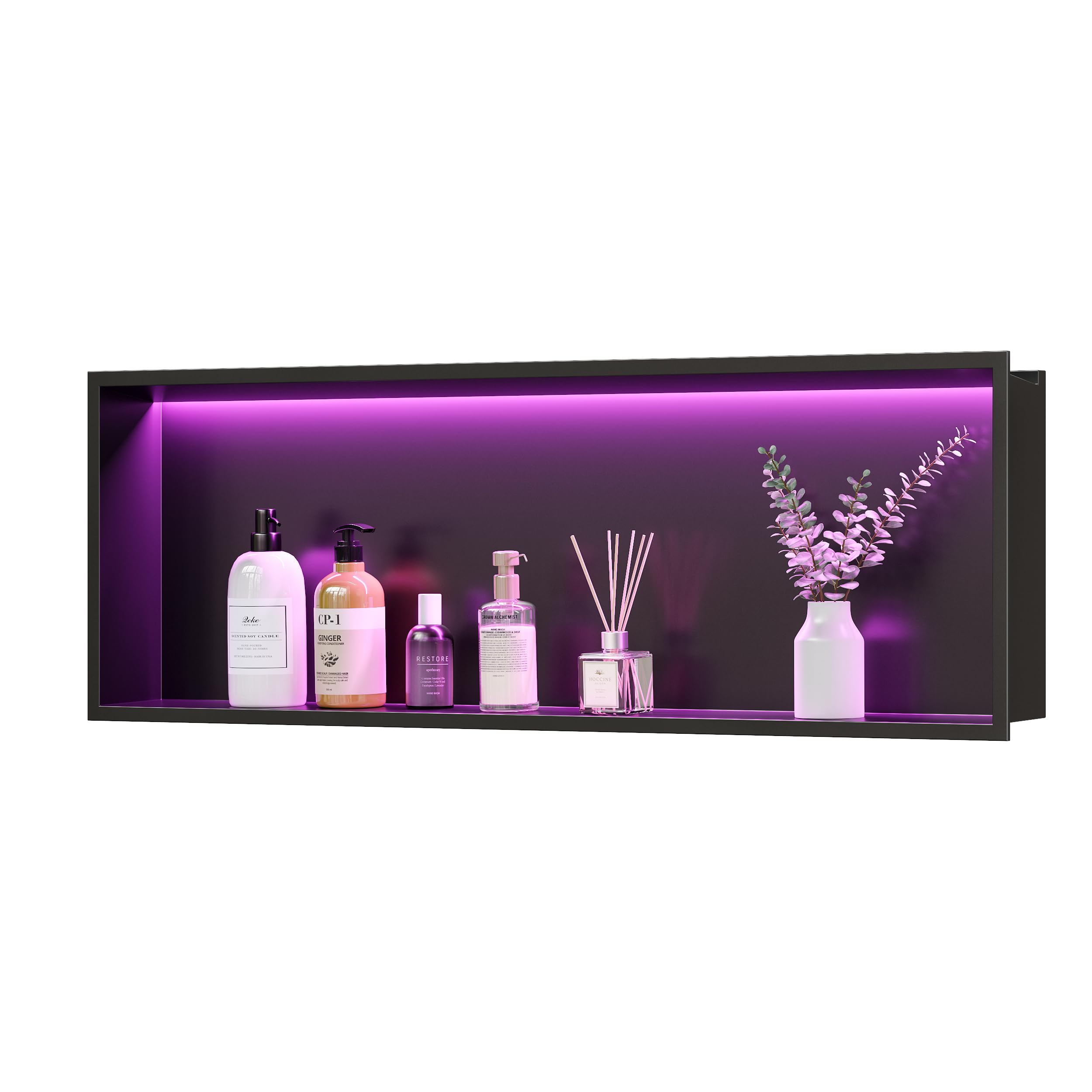 Qeke Stainless Steel Shower Niche 36" X 12" with RGB LED Light, Recessed Niche for Bathroom Storage, Matte Black