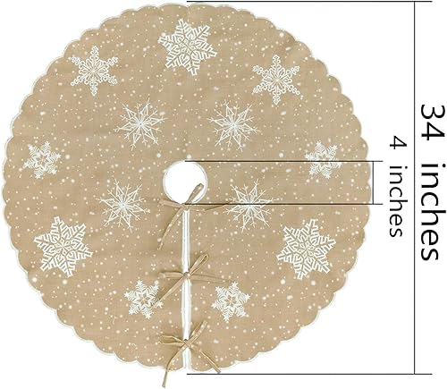 Miniatura 2 de Simhomsen - Falda de árbol de Navidad rústica bordada con copos de nieve de granja, para árboles de 4 a 6 pies (Burlap, redonda de 34 pulgadas)