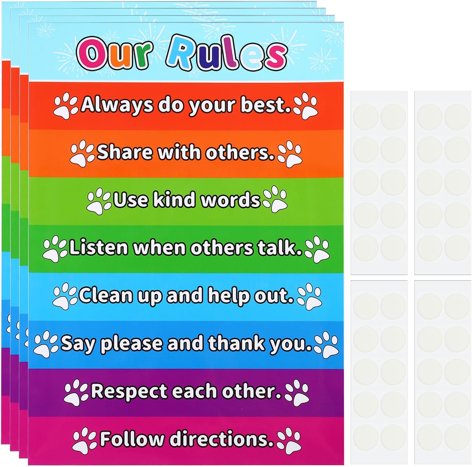PATIKIL 4pcs Rules Chart, 11x17inch House Rules Chart Out Rules Poster Classroom Rules Tables Chart Laminated Large Educational Learning Posters Colorful