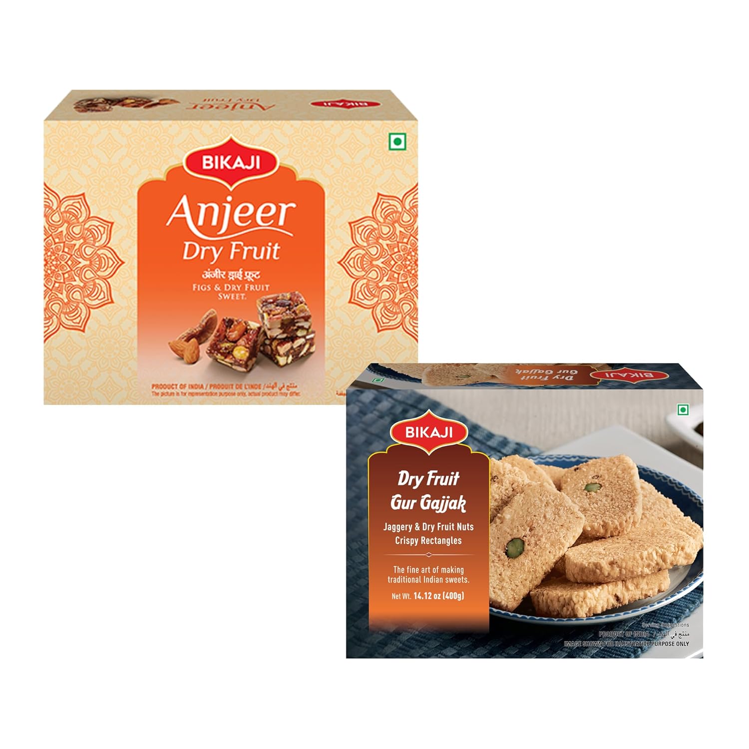 Bikaji Gur Dry Fruit Gajjak 400g & Anjeer Dry Fruit Burfee 250g | Winter Special Gur Gajjak & Premium Anjeer Barfi | Healthy Til-Gur Snack & Festive Sweets Combo