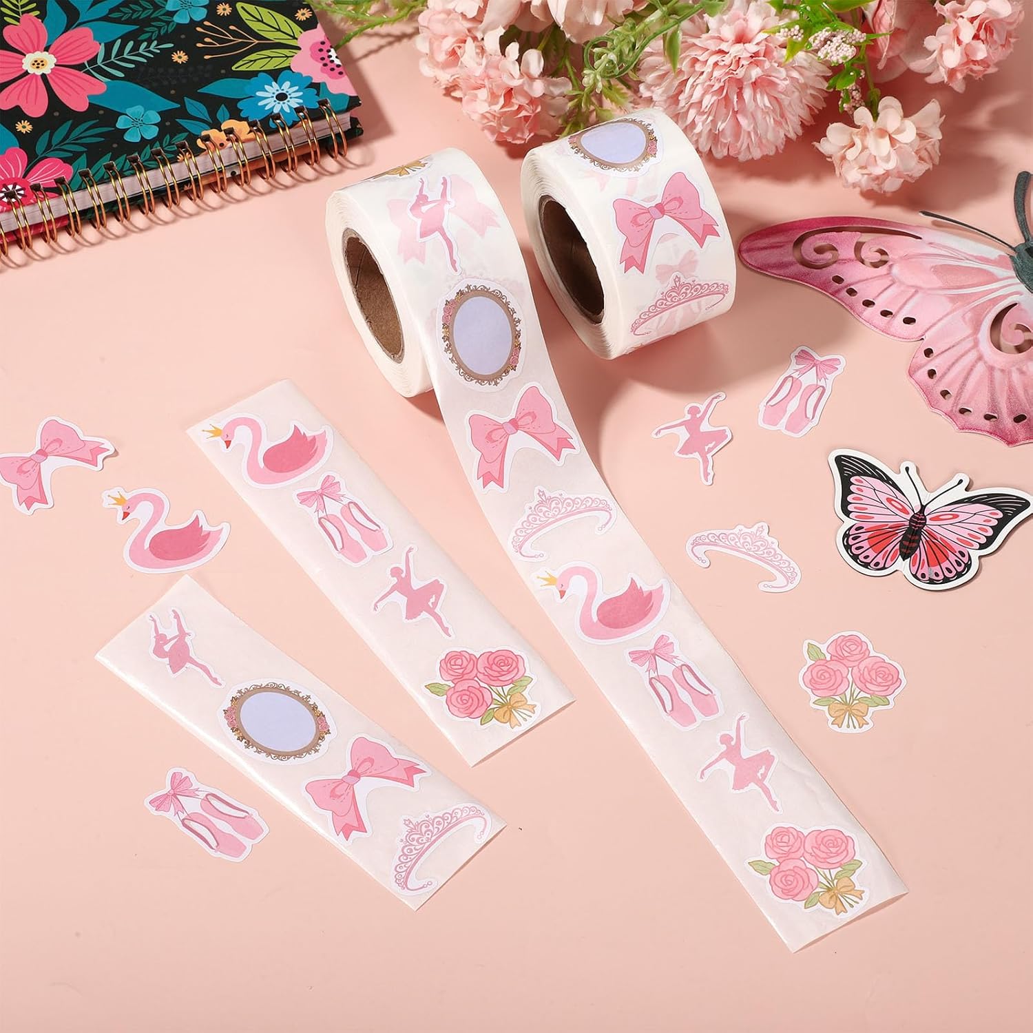 1000pcs Pink Ballet Dance Stickers for Girls, Dancing Movements Ballerina Decals for Laptop Bottle Luggage Birthday Party Decor Dancer Gifts