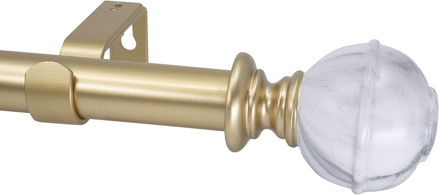 Meriville 1" Diameter Telescoping Window Treatment Curtain Rod, 84" to 120", Gunmetal rod with Palla White Marble Finial