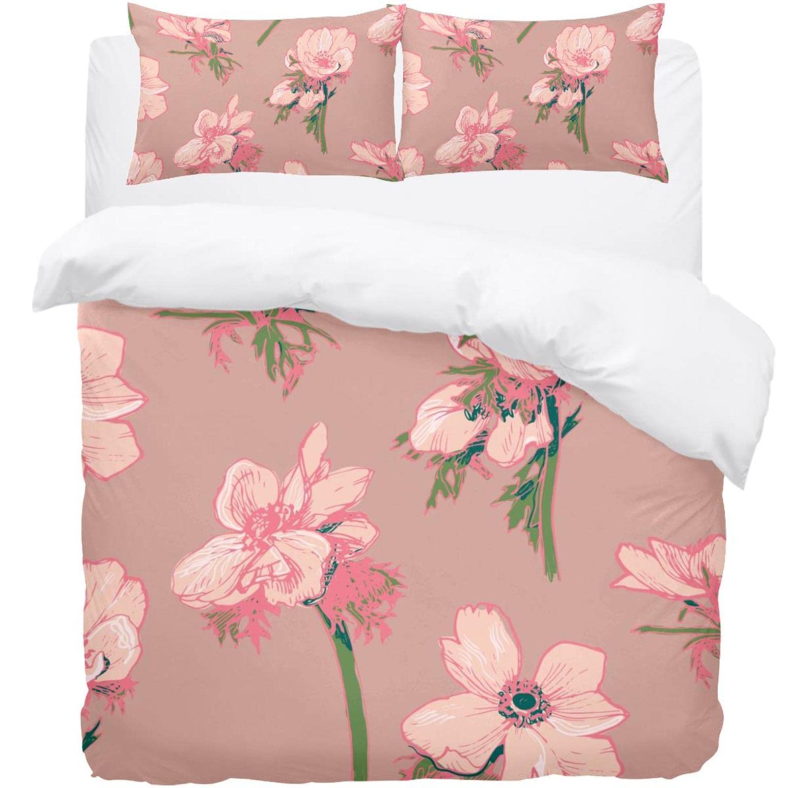 Housse de couette floral rose parure de lit double adulte ado