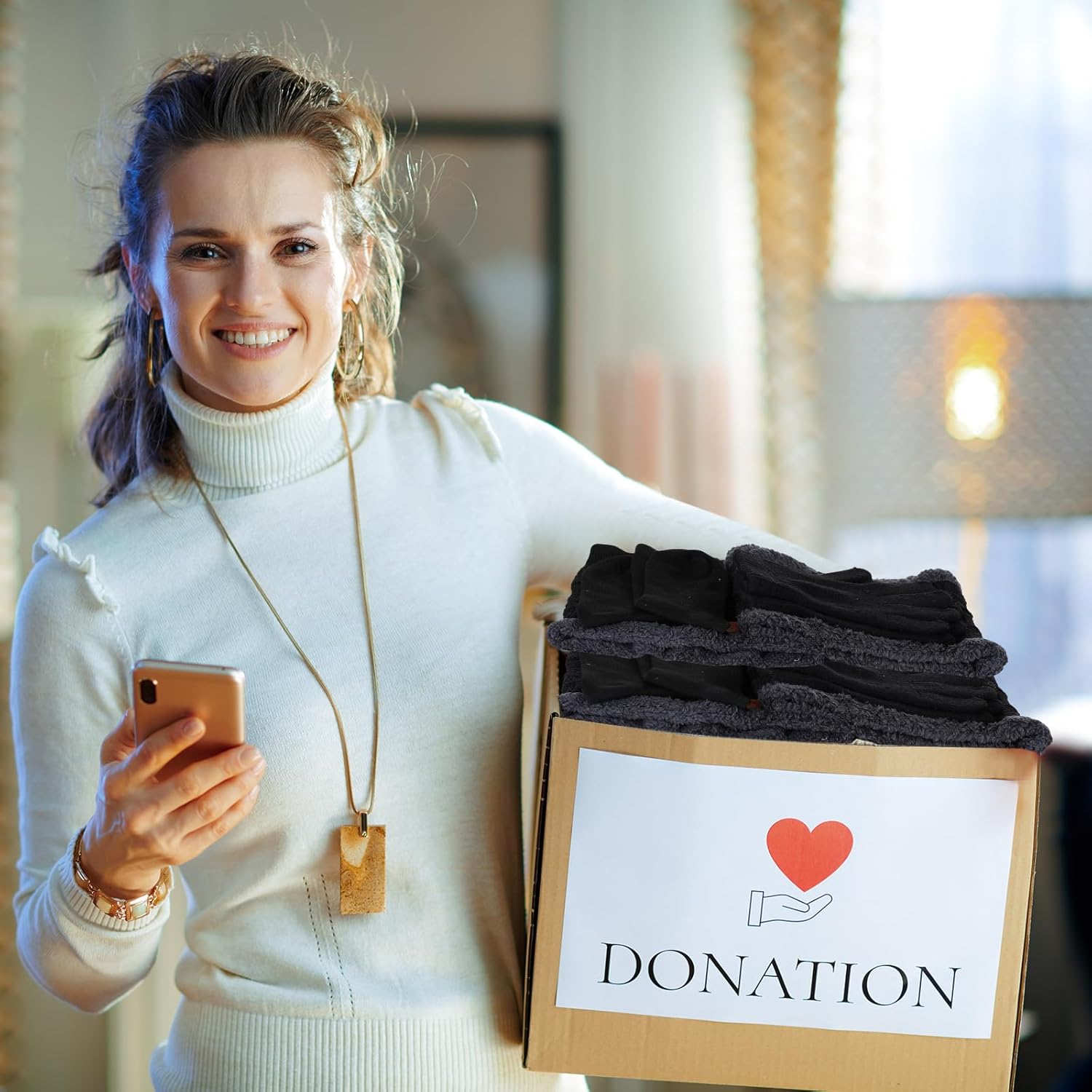 Suhine 72 Pcs Homeless Care Supplies Bulk for Men Women Beanie Hat Winter Neck Warmer Gloves and Sock Set with Warm Fuzzy Blanket and Bags Drawstring, Black - Image 7