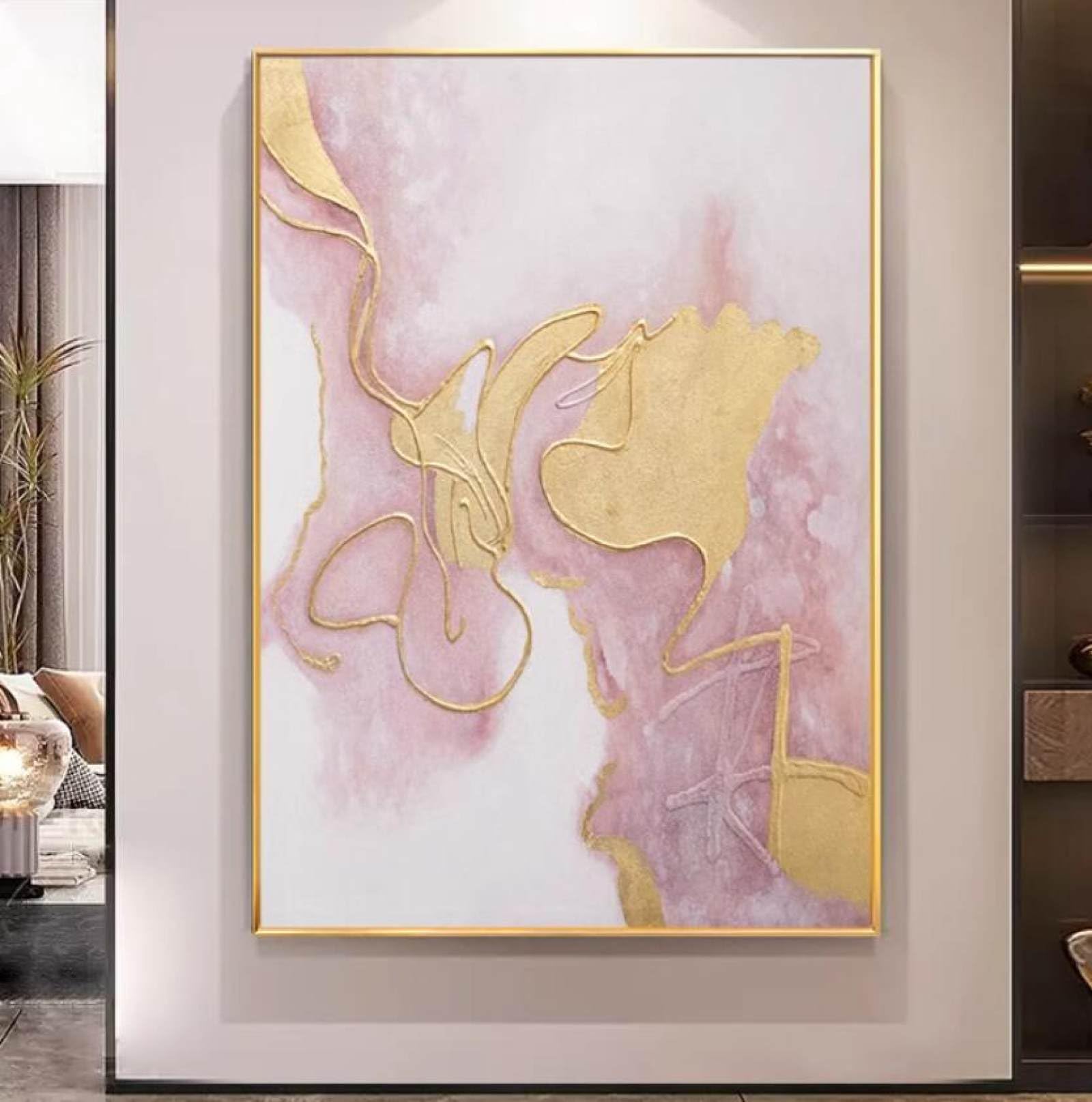 Peintures sur toile abstraites d'art de luxe léger avec feuille d'or véritable pour salon