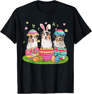 Three Bunny Australian Shepherd Inside Easter Egg Happy T-Shirt