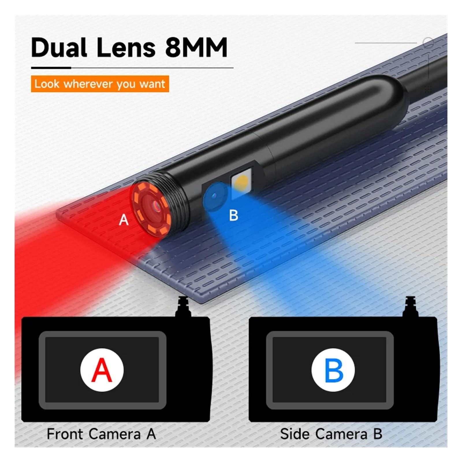 4.3 Inch Screen Industrial Endoscope Camera HD1080P Single Dual Lens Explorer Pipe Car Inspection Borescope 2-10M Rigid Cable(10m,4.3 inch Dual lens)