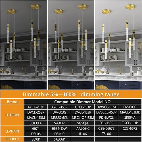 Miniatura 3 de Lámparas de cocina para techo regulables LED moderna dorada con luz colgante de cristal de burbujas para cocina, isla, dormitorio, pasillo, entrada
