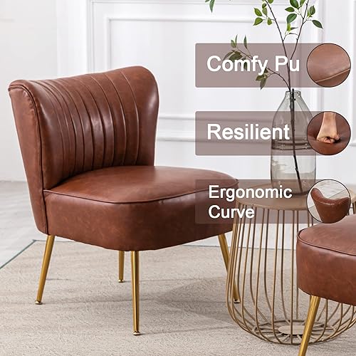 Miniatura 26 de Juego de 2 sillas decorativas de terciopelo, cómodas sillas de sala de estar, sin brazos, sofá individual lateral de mediados de siglo con patas