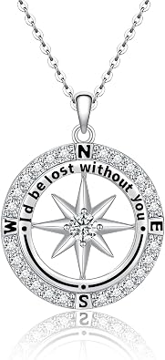 Compass Necklace for Women 925 Sterling Silver I Would Be Lost Without You Compass Pendant Graduation Gifts Jewelry Birthday Christmas for Her Wife Mom Daughter