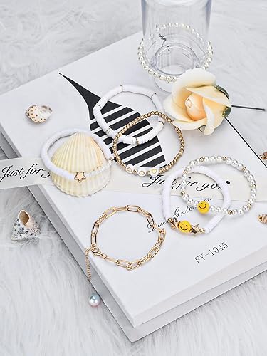 Miniatura 10 de Abitoncc Preppy Heishi - Juego de pulseras de surfista para niñas adolescentes, bonitos aretes estéticos, anillos estéticos preppy coloridos de oro