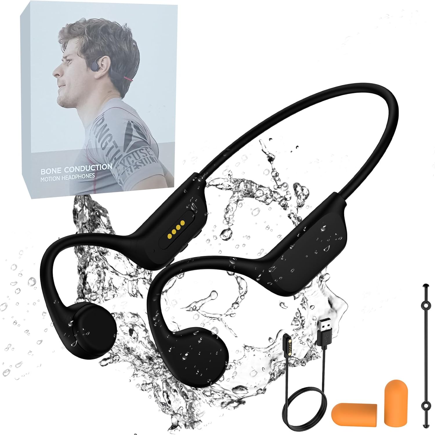 Bone Conduction Swimming Headphones, IPX8 Waterproof MP3 Player with Open-Ear Design, Bluetooth 5.4 Wireless Sports Earbuds for Swimming, Running, Cycling(Black)
