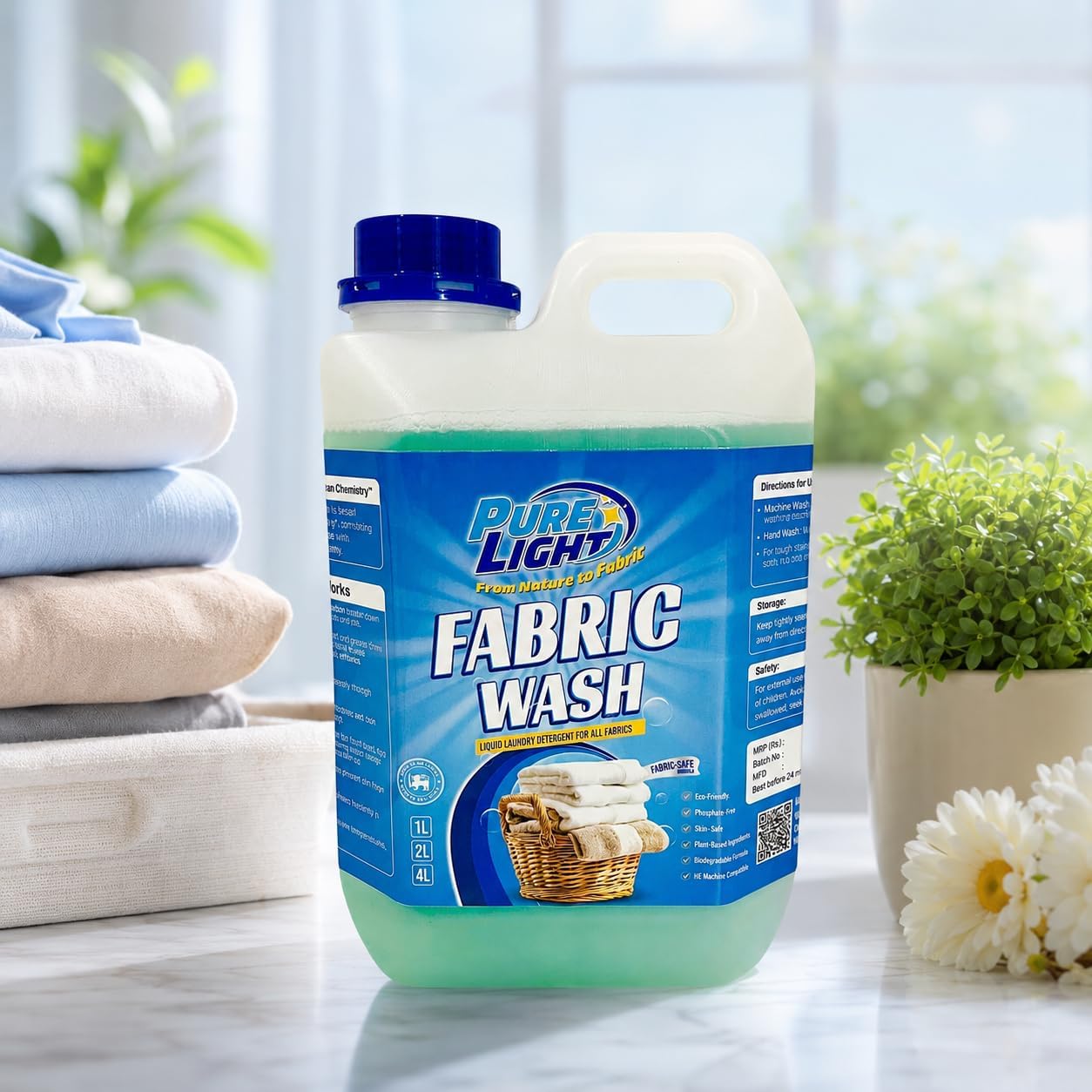 PURE LIGHT Fabric Wash Natural Plant based Laundry Detergent, Original Scent, 68 fl oz, 2 L, Boosted Clean Even in Cold Water, Skin Safe, Dermatologist tested, Non Irritant image 2
