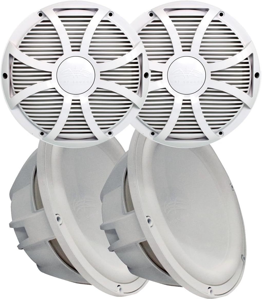 Wet Sounds Two Revo 12" Subwoofers & Grills - White Subwoofers & White Closed Face SW Grills - 4 Ohm