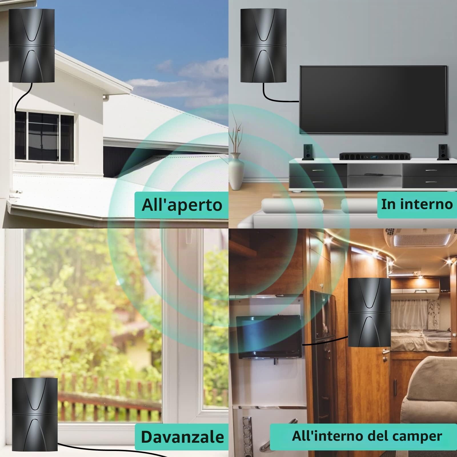 600+Km Antenna TV Interna Amplificata Potente 2026, Nuova Antenna TV Da Interno Con Amplificatore Di Segnale, Ricezione A 360° Canali HDTV 4K 8K1080p, Supporto DVB-T/DVB-T2 VHF UHF, Cavo Coassiale 10M